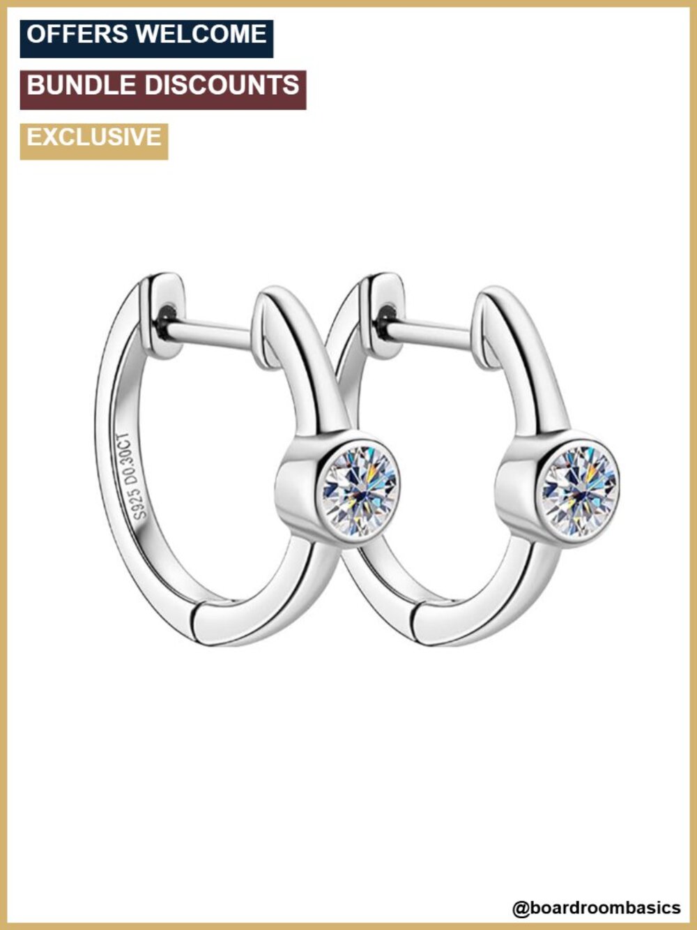 Diamond Hoop Earrings 14K Solid Gold over S925 Silver